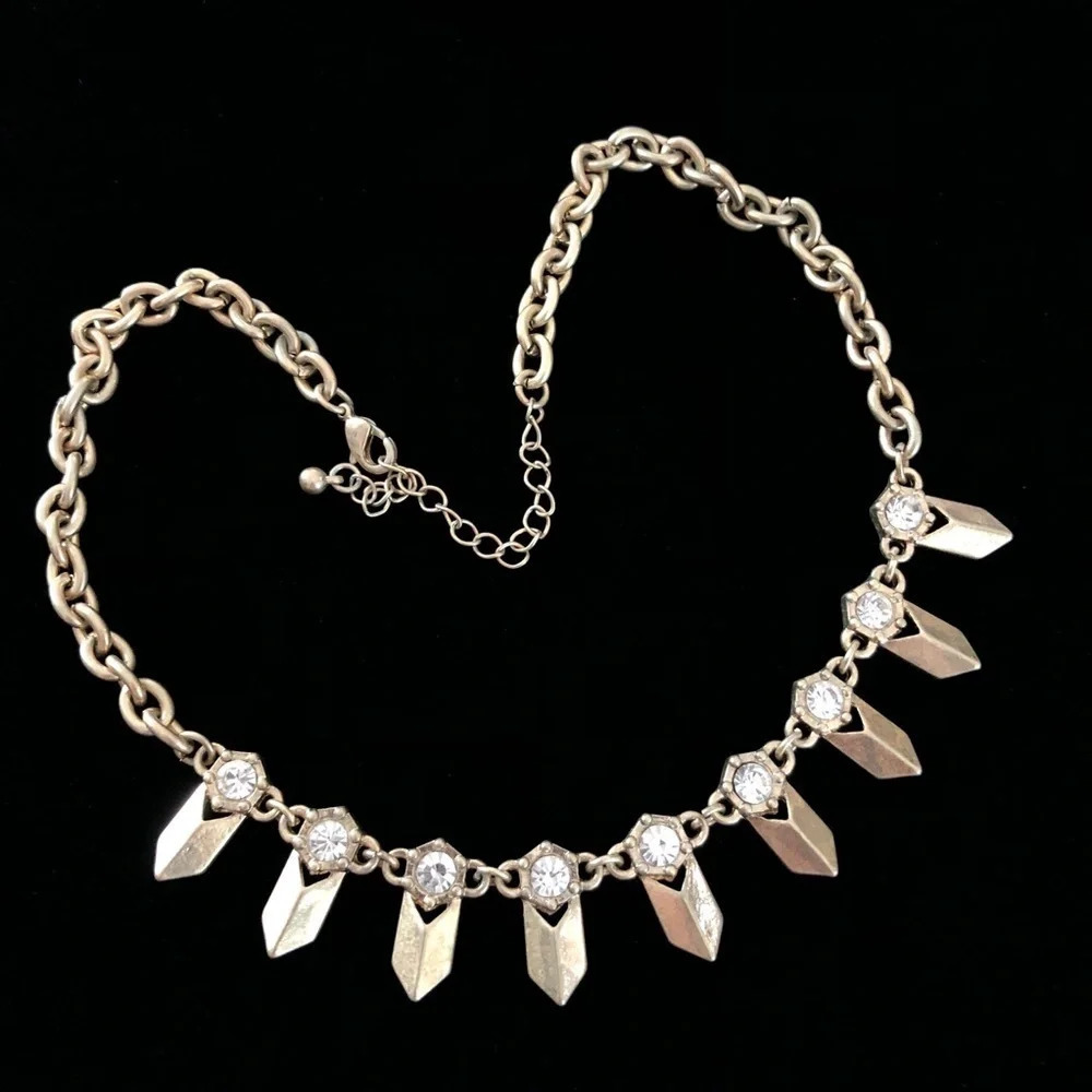 Matte Gold Chevron Crystal Statement Necklace Boho